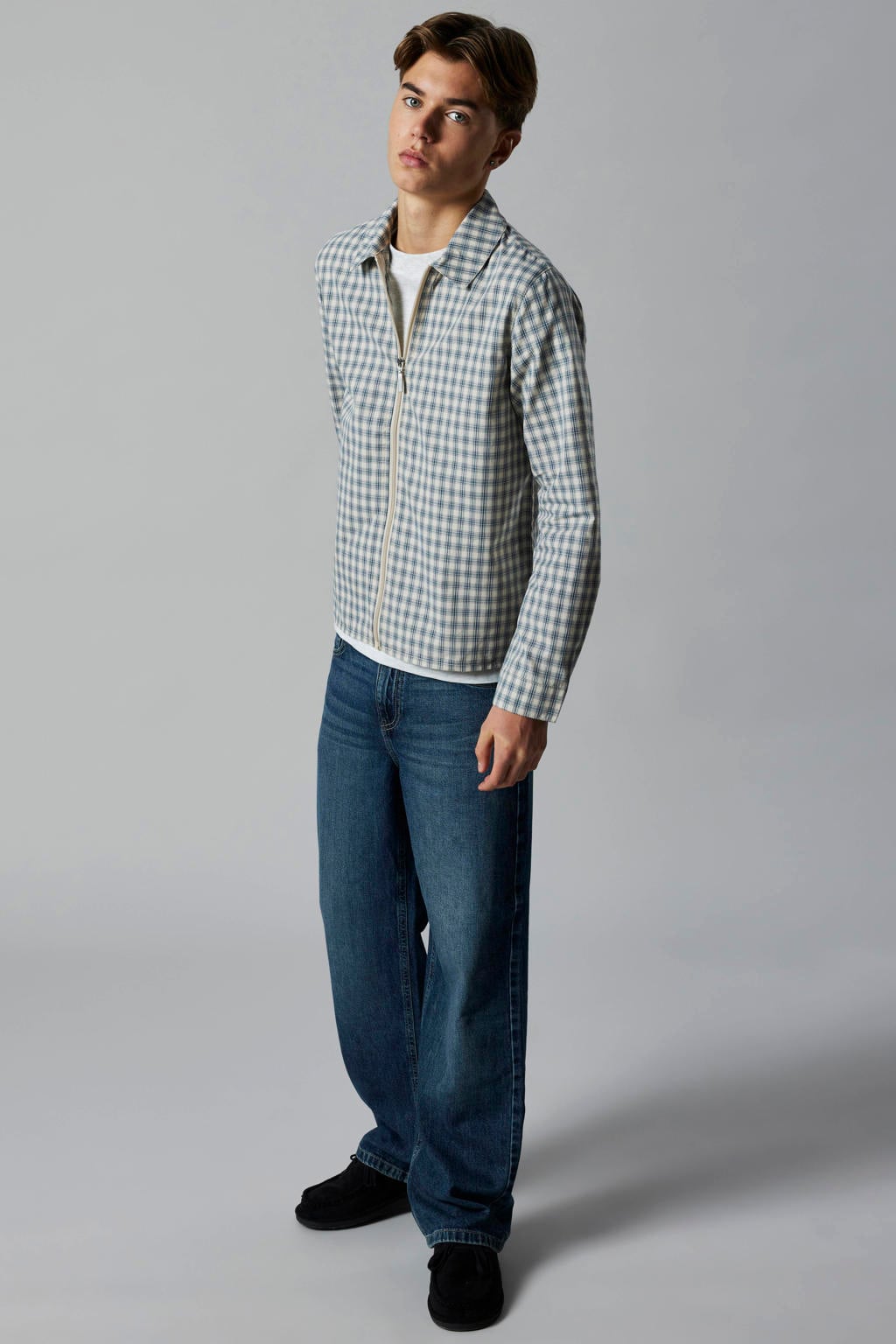 Dark blue denim jongens LMTD straight leg jeans van denim met rits- en knoopsluiting en effen