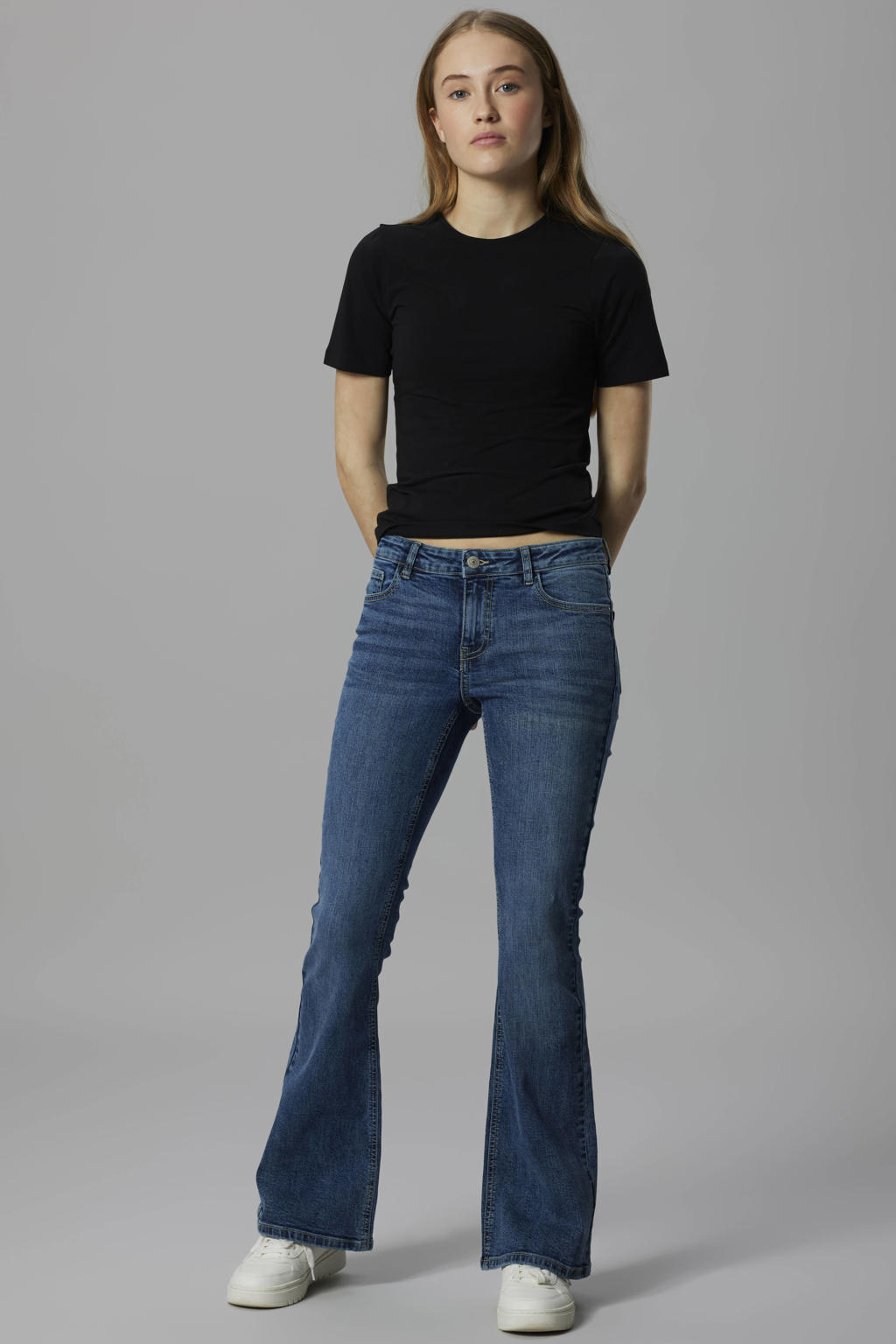 Zwarte meisjes LMTD T-shirt van stretchkatoen met effen, korte mouwen en ronde hals