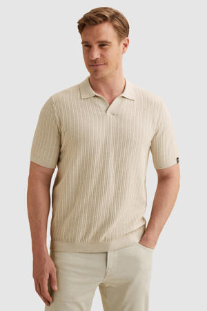 regular polo met linnen gebreid beige