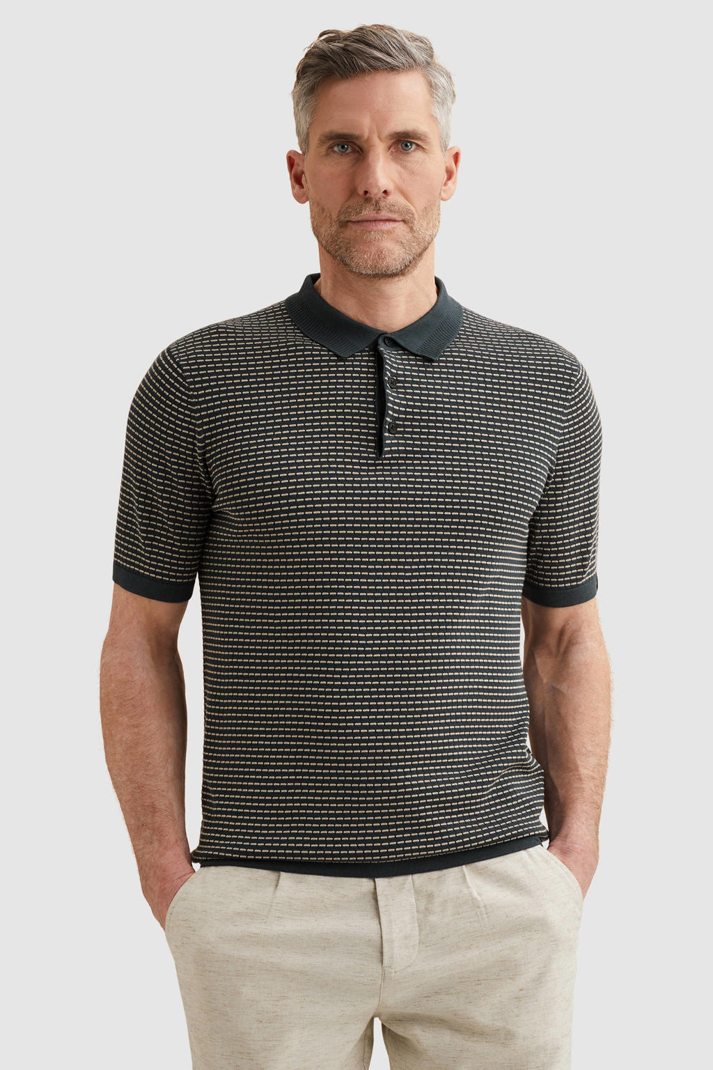 Donkerblauwe heren Vanguard regular polo gebreid van katoen met korte mouwen