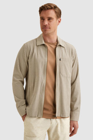 gestreept overshirt met linnen beige
