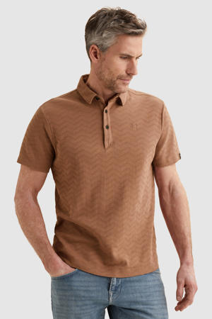regular polo met ingebreid patroon bruin