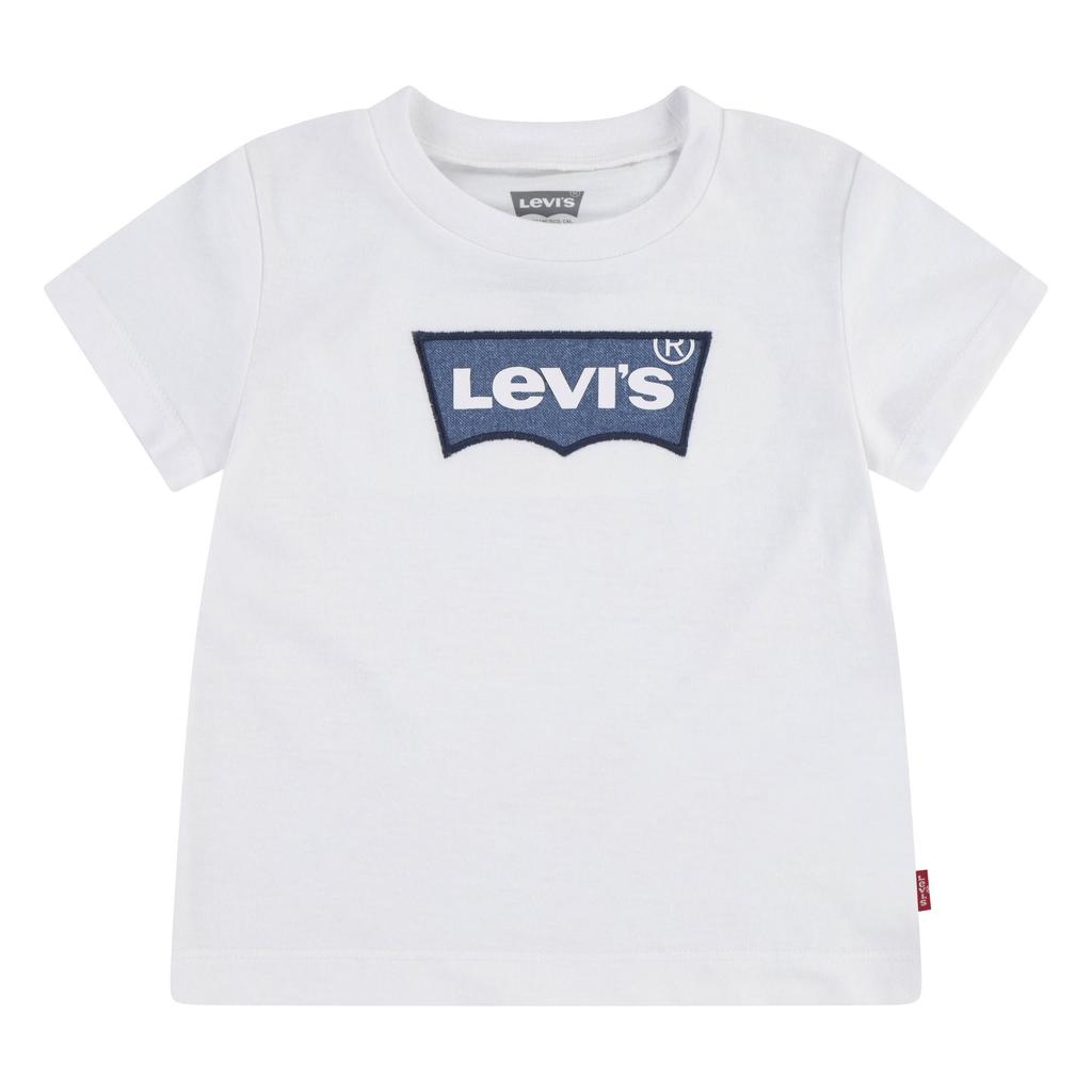 Witte jongens Levi's Kids T-shirt van katoen met logo dessin, korte mouwen en ronde hals
