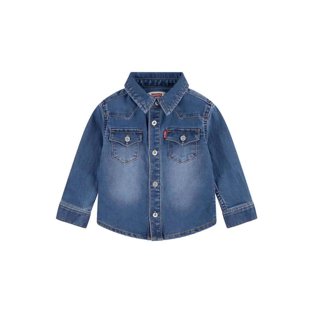 Medium blue denim jongens Levi's Kids casual overhemd van denim met effen, lange mouwen, klassieke kraag en knoopsluiting