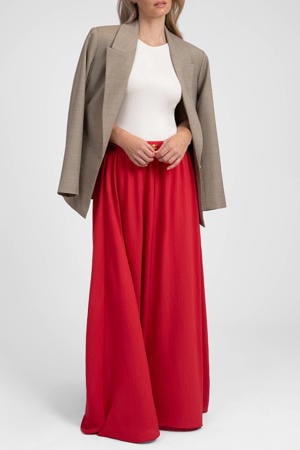 viscose a-lijn maxi rok met plooien - rood