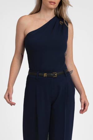 one shoulder top met plooien - marineblauw