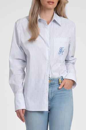 gestreepte blouse met glitters - lichtblauw