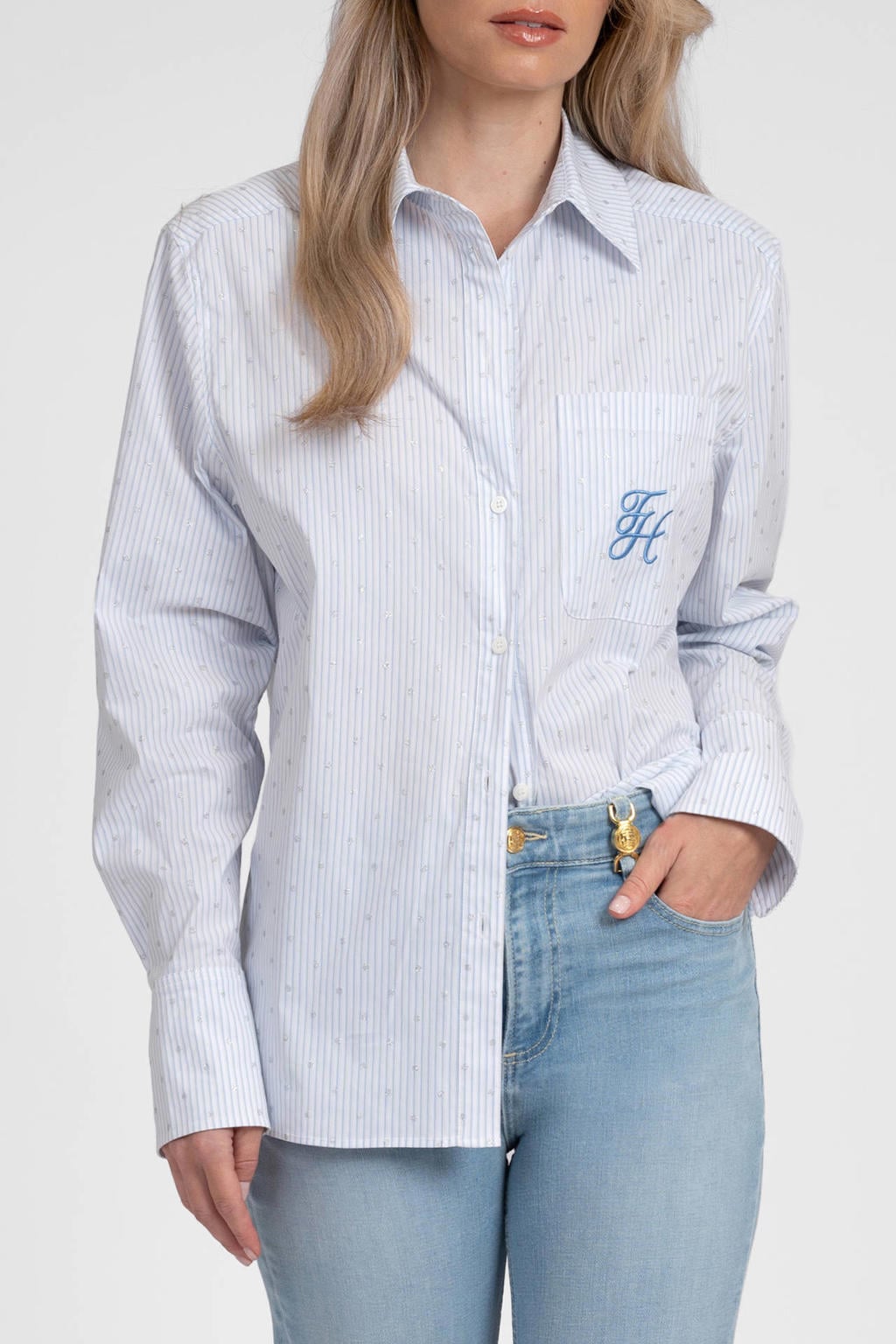 Fifth House gestreepte blouse met glitters - lichtblauw
