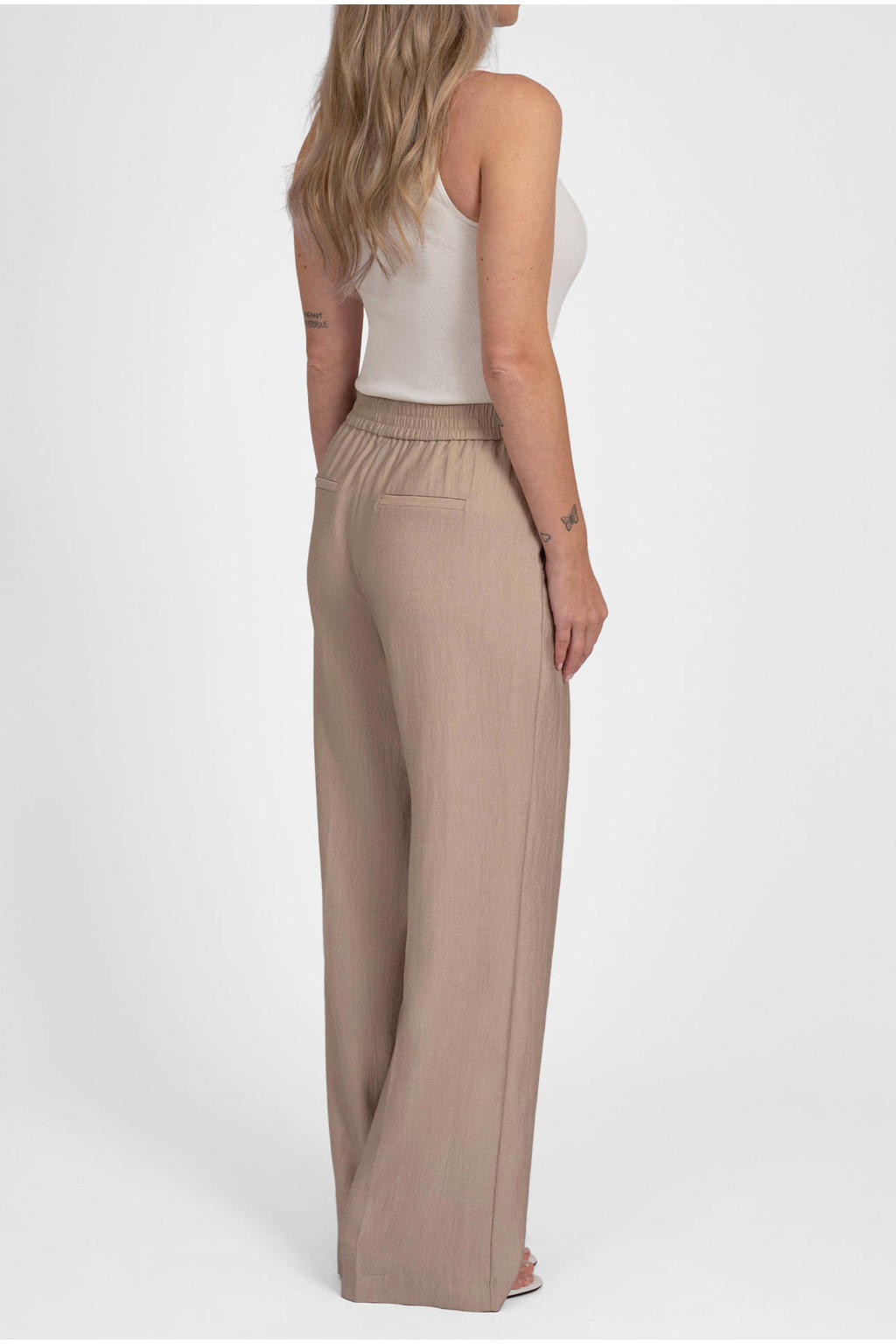 Beige dames Fifth House viscose straight leg broek met effen