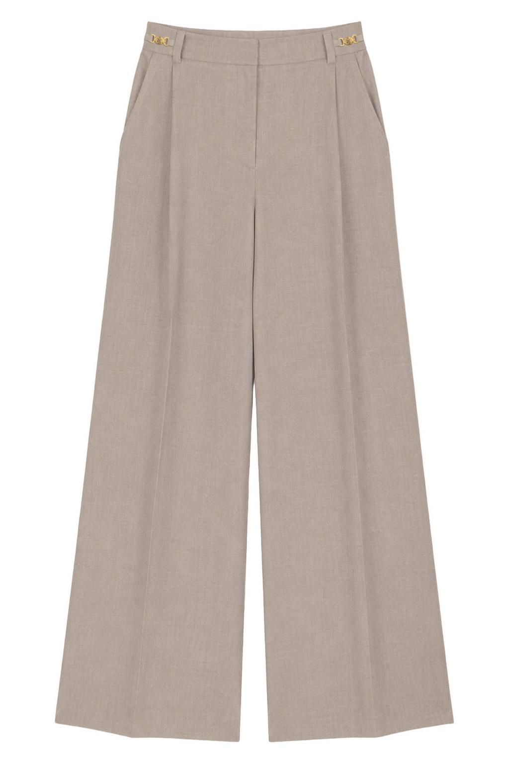 Taupe dames Fifth House wide leg pantalon met rits, haak- en knoopsluiting en effen