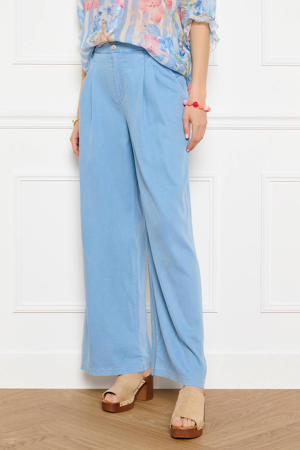 wide leg regular waist broek light blue denim