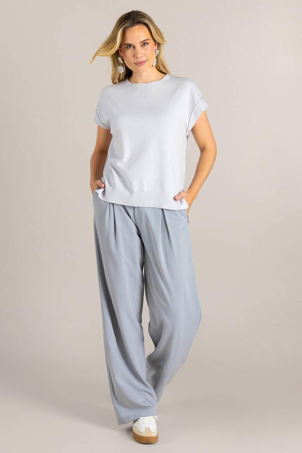 Grijze dames Ivy Beau top van viscose met effen, korte mouwen en ronde hals