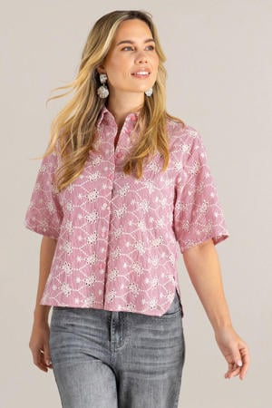 blouse roze broderie