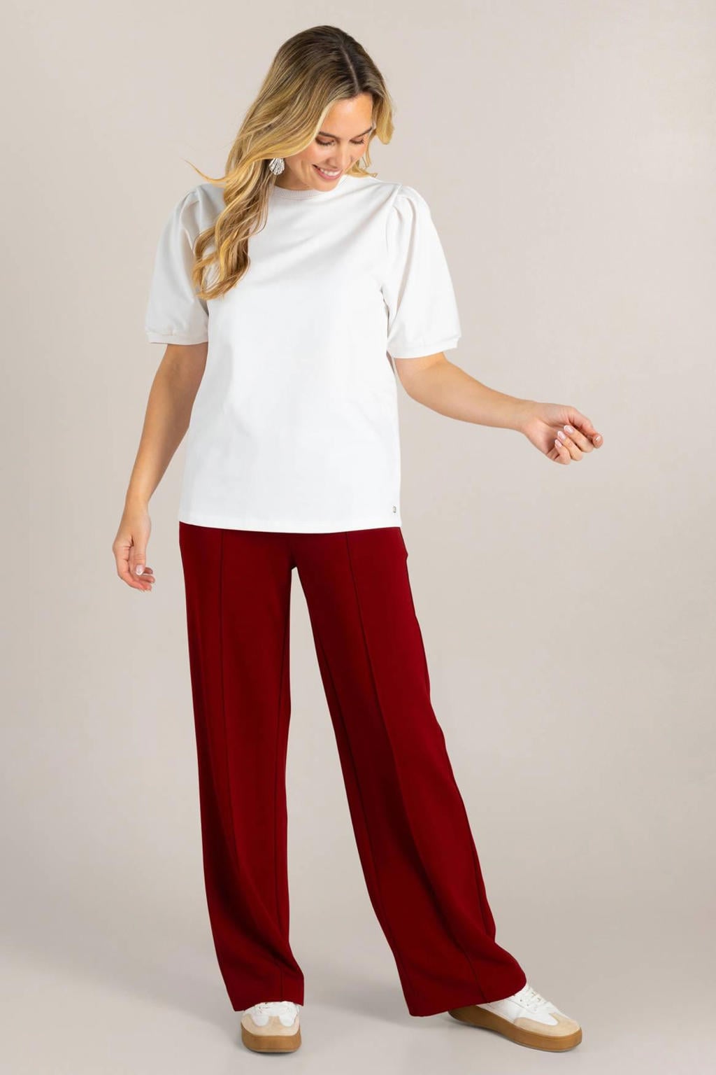 Ecru dames Ivy Beau top sweat met effen, korte mouwen en ronde hals