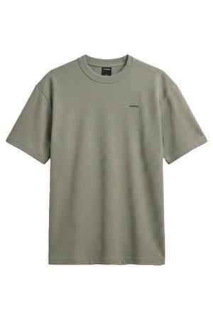 relaxed fit T-shirt met wafel - groen
