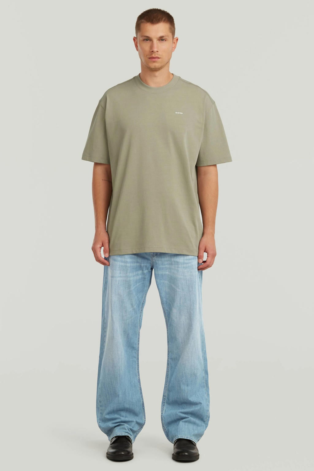 Groene heren G-STAR relaxed T-shirt van katoen met backprint, korte mouwen en ronde hals