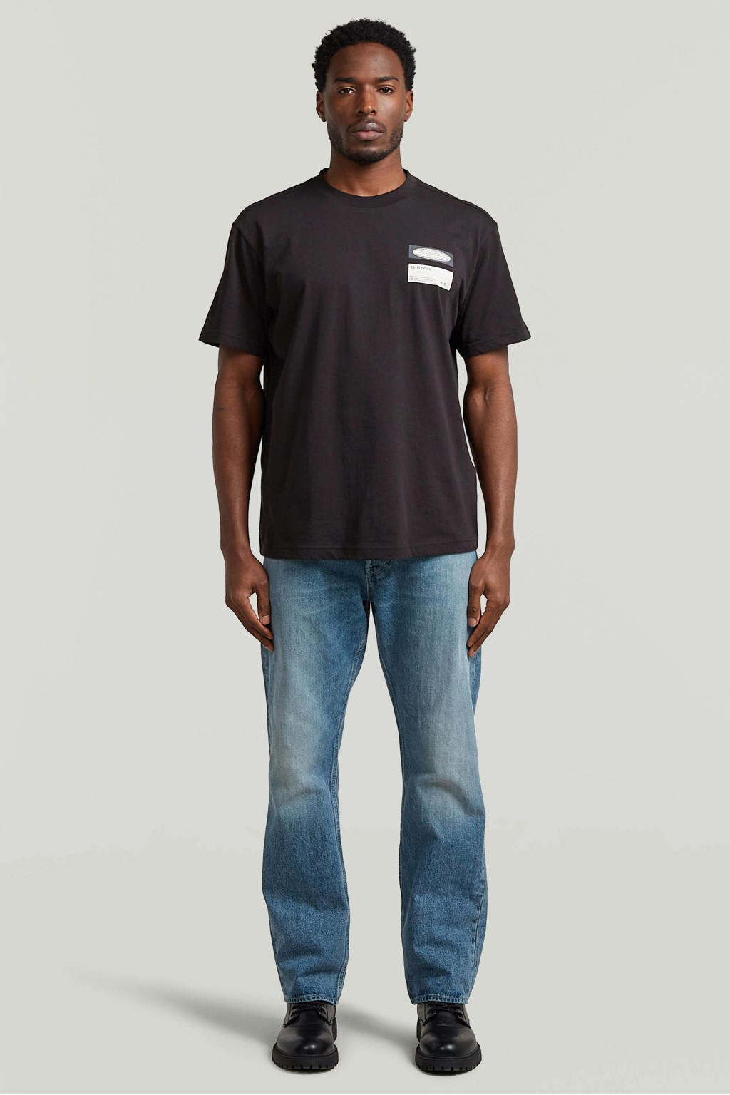 Zwarte heren G-STAR regular T-shirt van katoen met printopdruk, korte mouwen en ronde hals