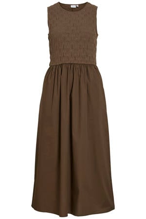 katoenen jacquard midi jurk - donkerbruin