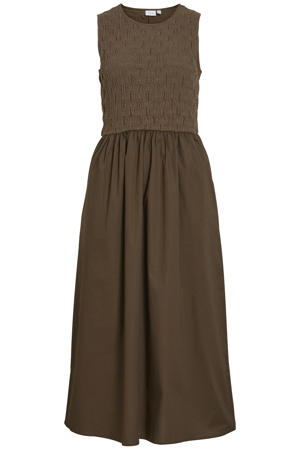 katoenen jacquard midi jurk - donkerbruin