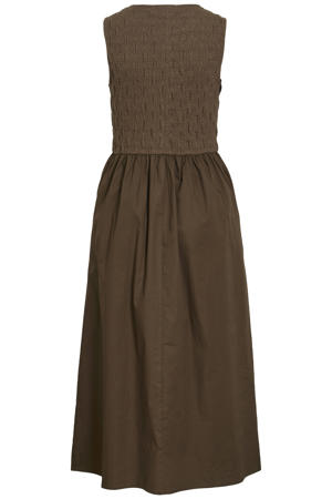 katoenen jacquard midi jurk - donkerbruin
