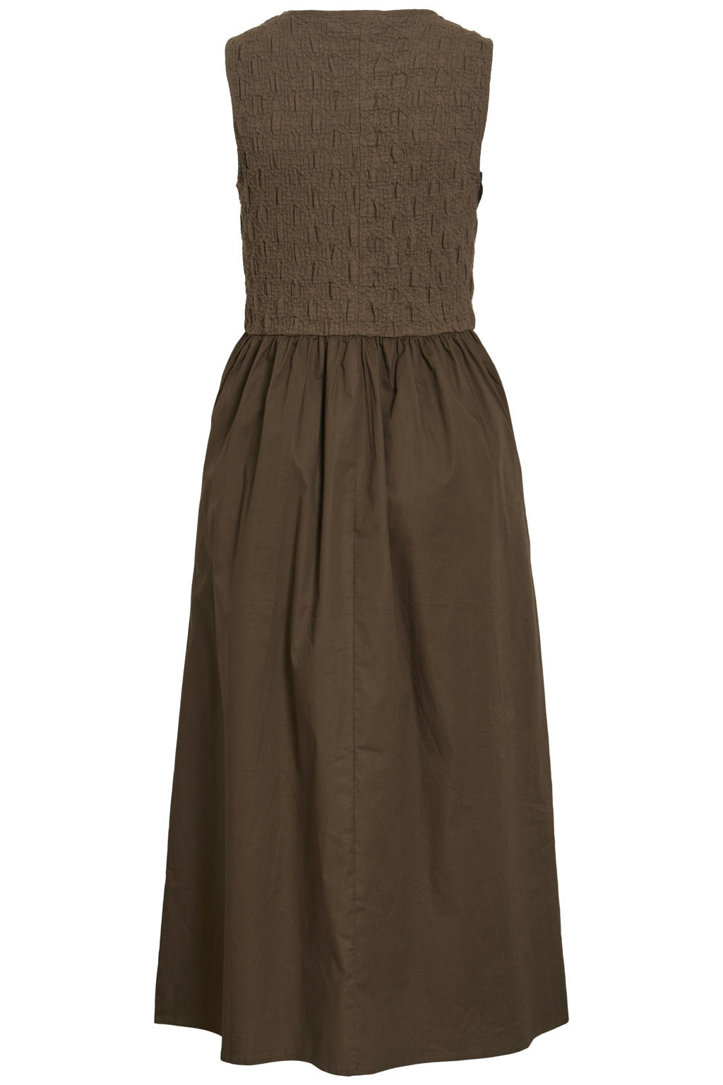 VILA katoenen jacquard midi jurk - donkerbruin
