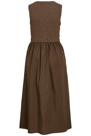 katoenen jacquard midi jurk - donkerbruin