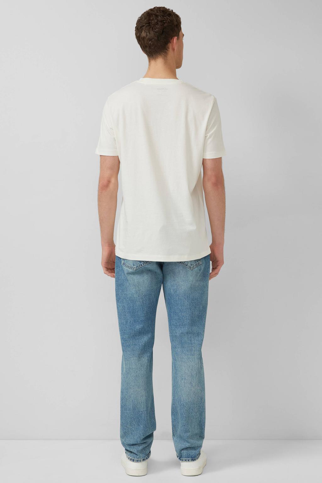Ecru heren s.Oliver regular T-shirt van katoen met tekst print, korte mouwen en ronde hals