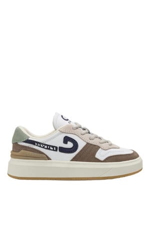 suède sneakers wit/bruin