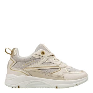 leren sneakers zand/goud