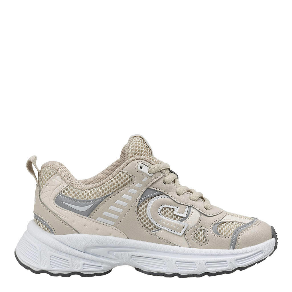 Zand, zilver en witte meisjes Cruyff sneakers van sportleer met veters