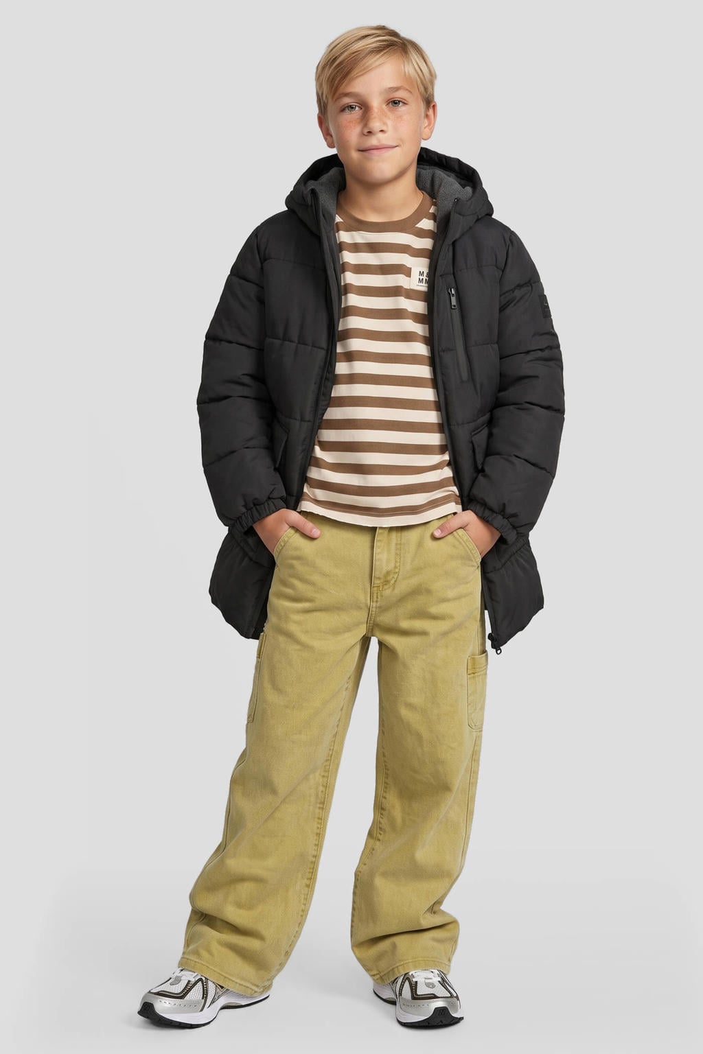 Zwarte jongens Me & My Monkey pufferjas van polyester met lange mouwen, capuchon en ritssluiting