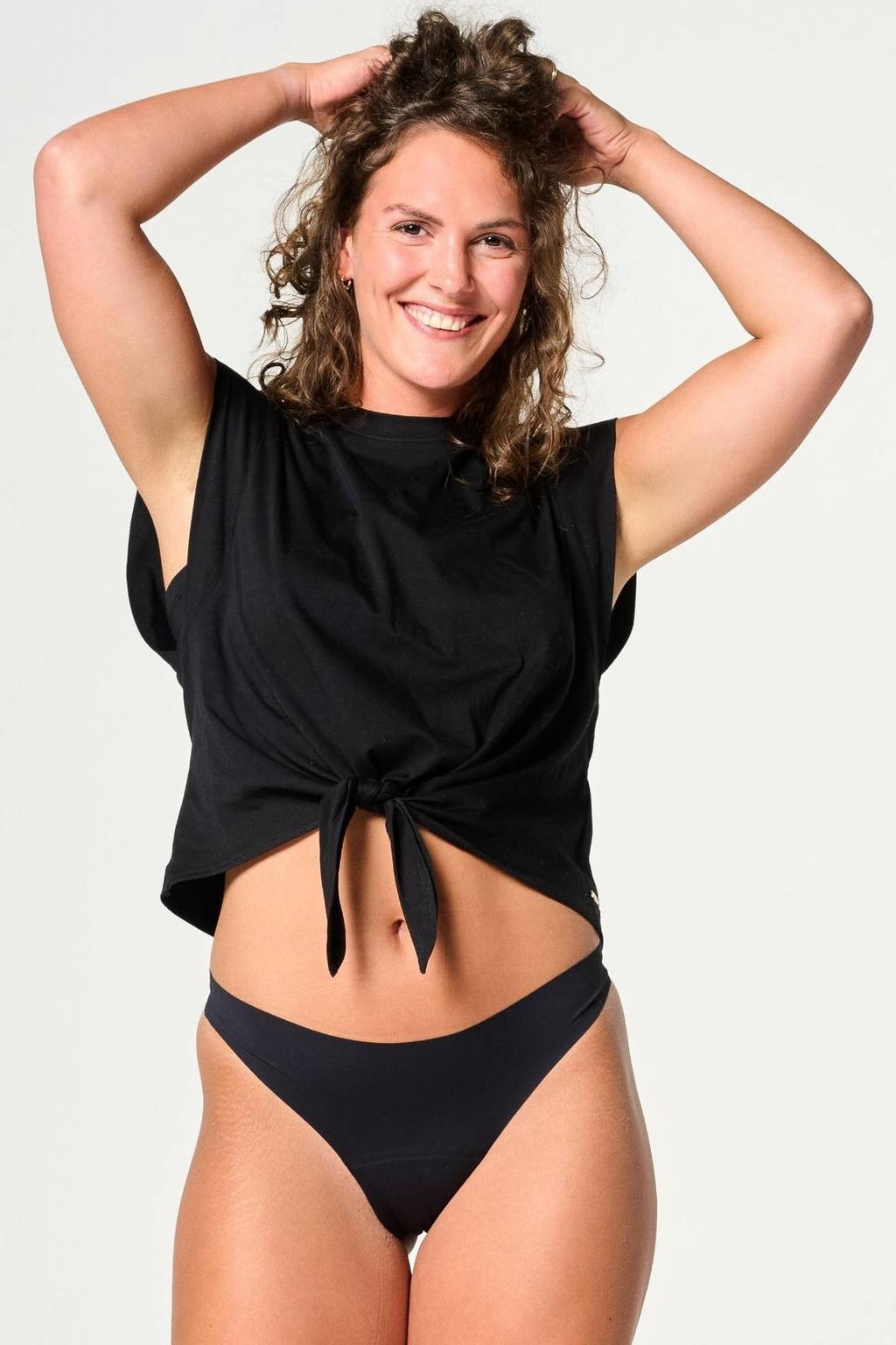Moodies Undies licht absorberende seamless menstruatiestring zwart