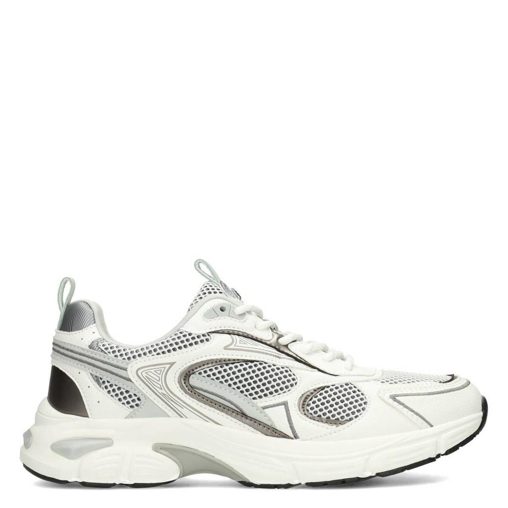 Grijs en witte heren Poelman Dex leren sneakers met veters