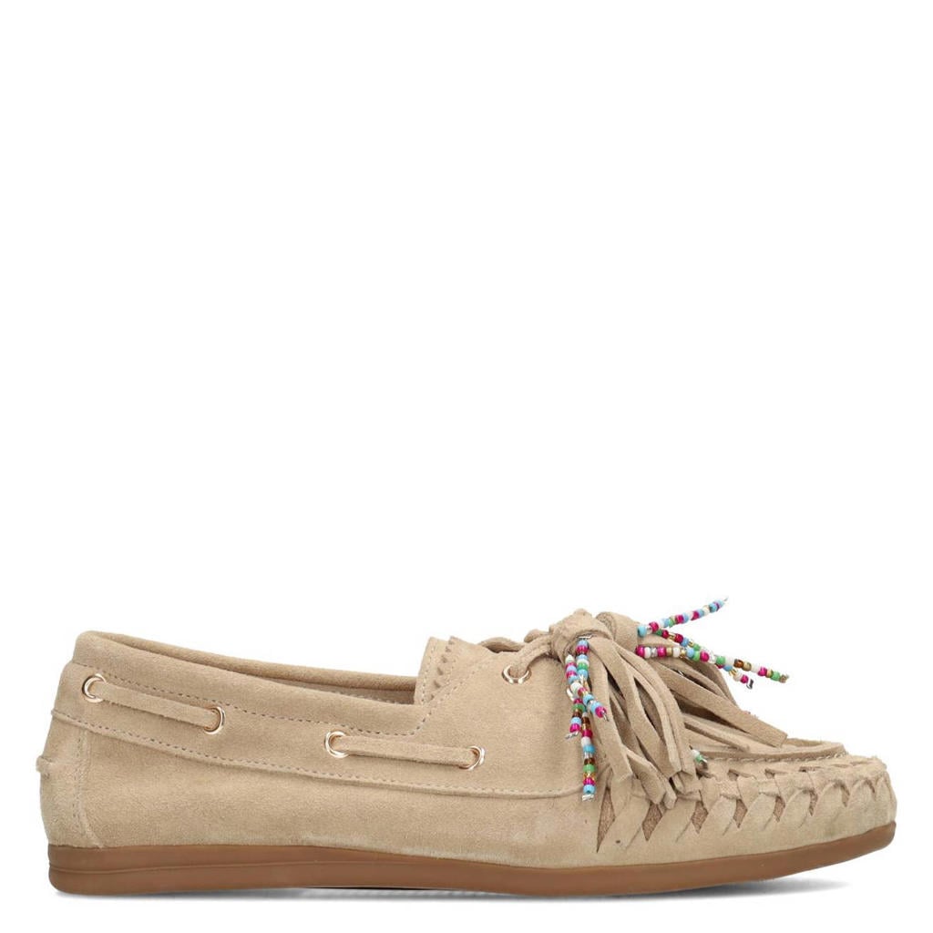 Beige dames Poelman Iris suède bootschoenen