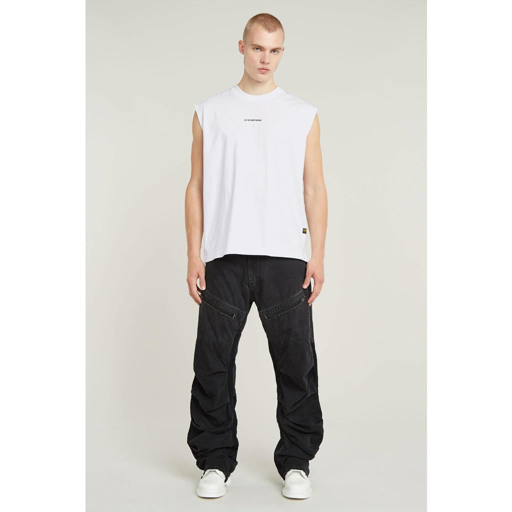 Witte heren G-STAR tanktop van katoen met logo dessin en ronde hals