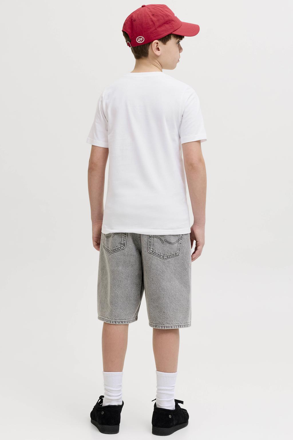 Witte jongens JACK & JONES JUNIOR rechtvallend T-shirt van katoen met logo dessin, korte mouwen en ronde hals