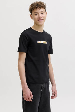 rechtvallend T-shirt met logo - zwart
