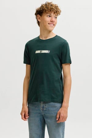 rechtvallend T-shirt met logo - petrol