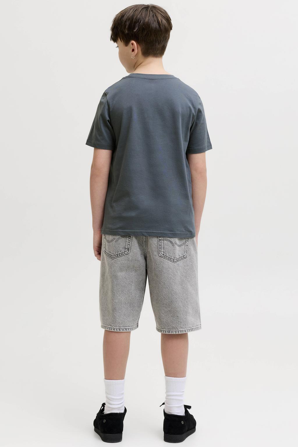 Grijze jongens JACK & JONES JUNIOR rechtvallend T-shirt van katoen met logo dessin, korte mouwen en ronde hals