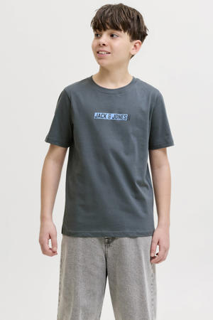 rechtvallend T-shirt met logo - grijs