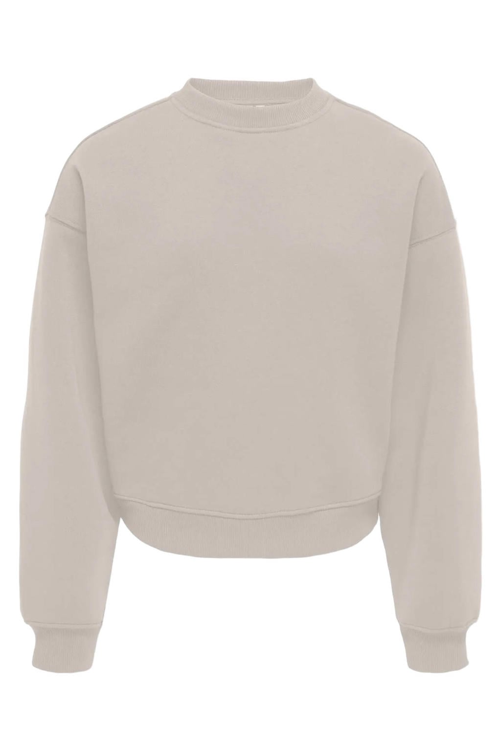 Beige meisjes KIDS ONLY GIRL van sweat materiaal met effen, lange mouwen, ronde hals en geribde boorden