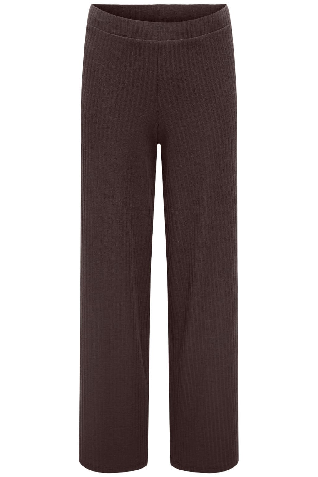 KIDS ONLY GIRL wide leg casual broek met textuur donkerbruin