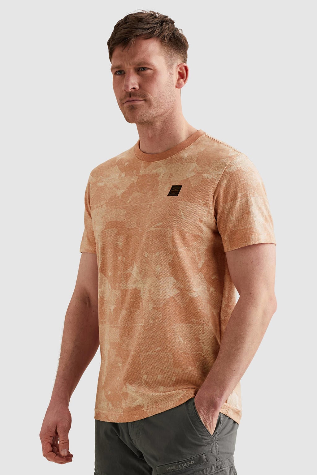 Oranje heren PME Legend regular T-shirt van katoen met korte mouwen en ronde hals