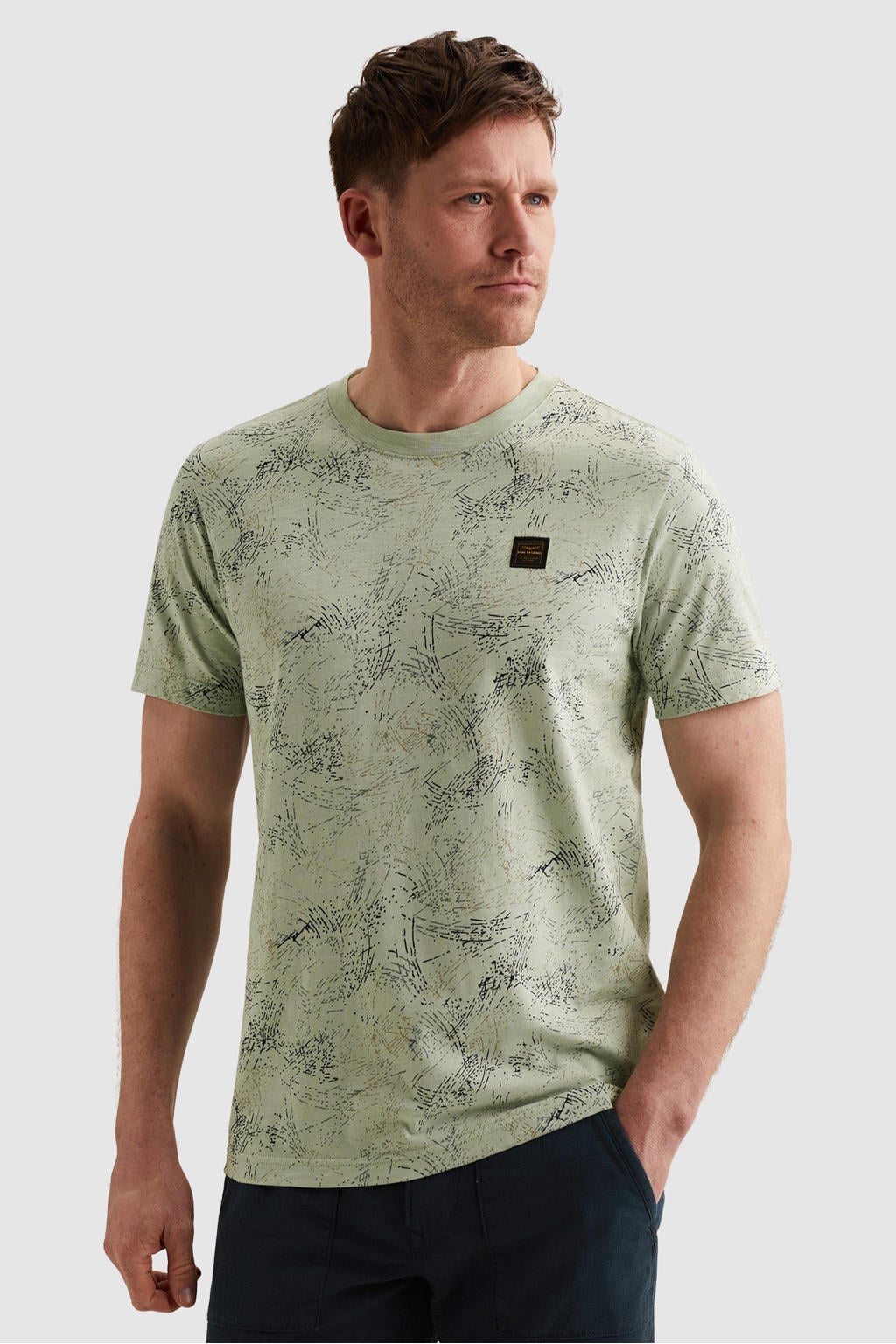 Groene heren PME Legend regular T-shirt van katoen met korte mouwen en ronde hals