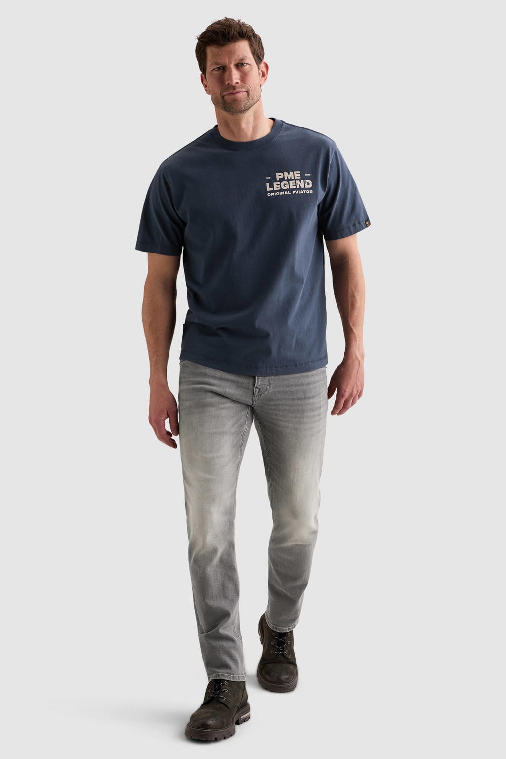 PME Legend regular fit T-shirt met backprint - donkerblauw