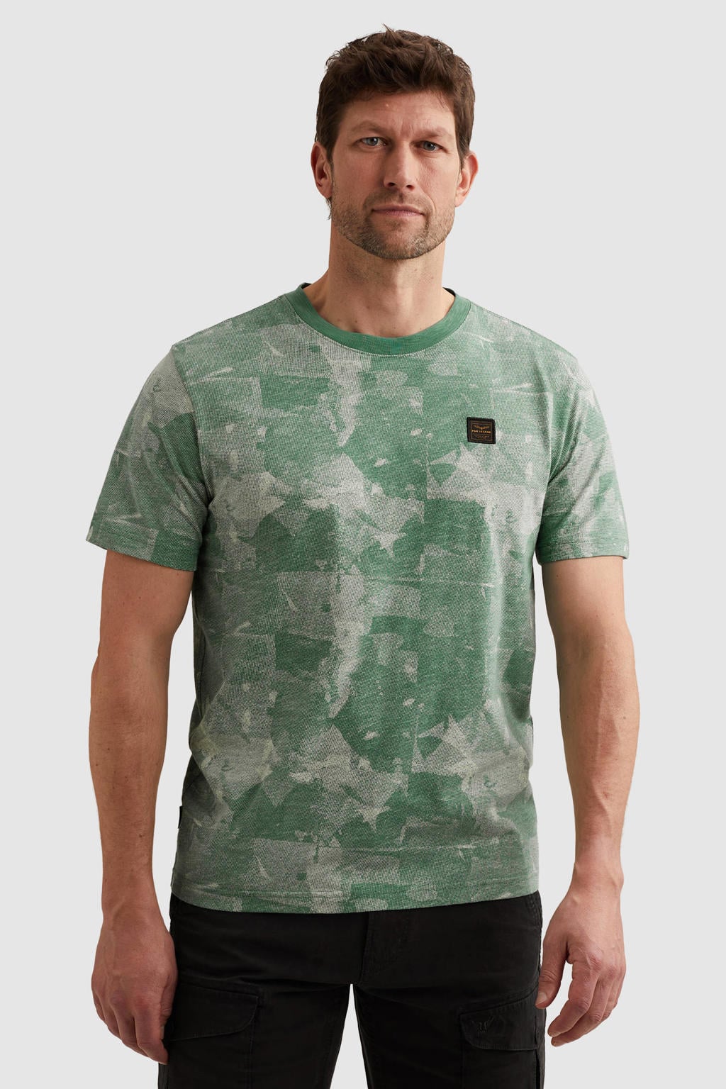 Groene heren PME Legend regular T-shirt van katoen met korte mouwen en ronde hals