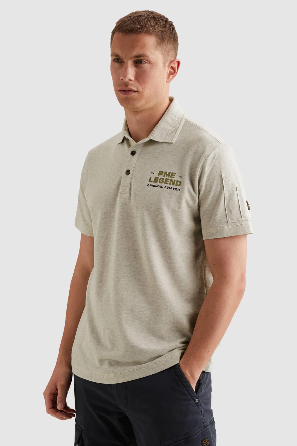 PME Legend regular fit piqué polo met logo - ecru