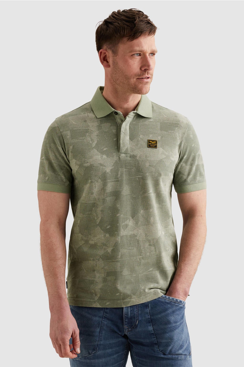 Groene heren PME Legend regular polo van katoen met korte mouwen, knoopsluiting en geribde boorden