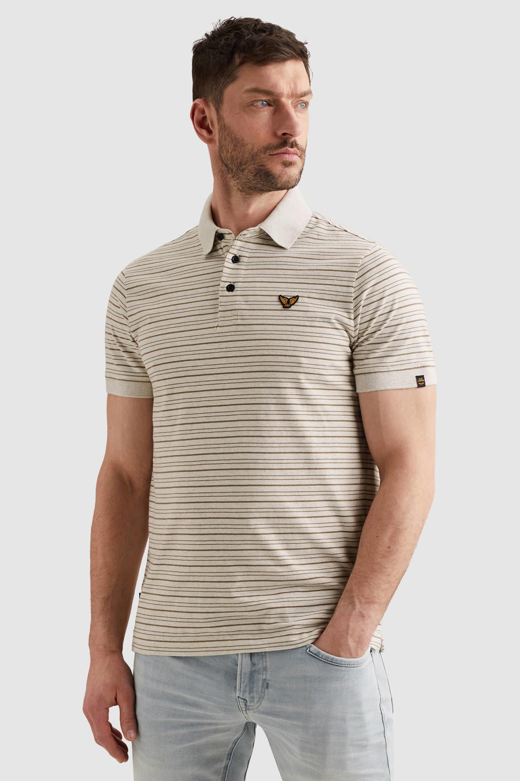 PME Legend regular fit gestreepte polo - ecru