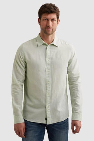 regular casual overhemd met linnen groen